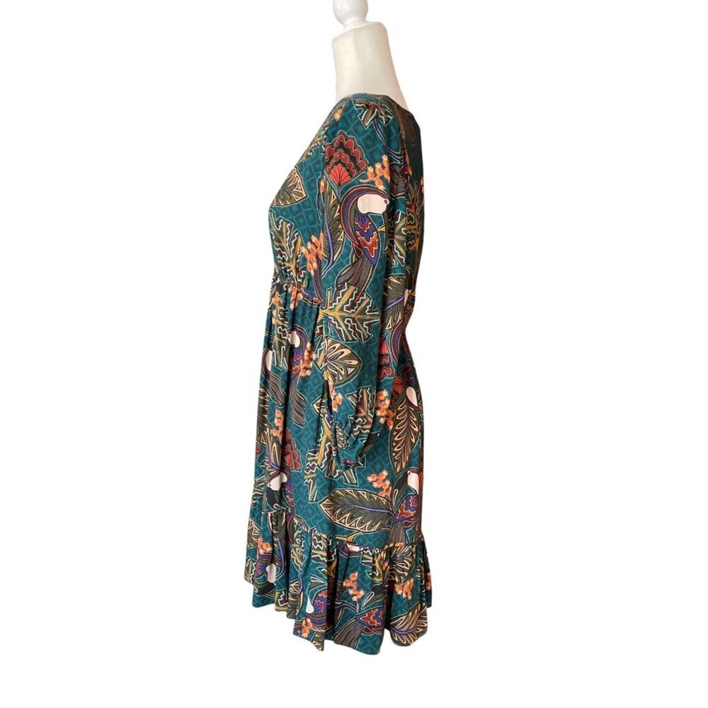 ANTHROPOLOGIE FARM RIO Ariyah Tiered V-Neck Botanical Mini Dress, Green Floral S - Picture 7 of 15